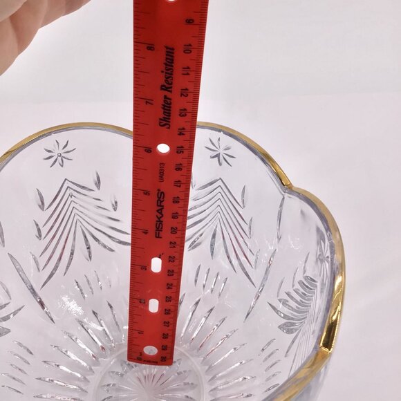 Mikasa Christmas Tree & Star Holiday Crystal Bowl Scalloped Gilt Edges Hexagon - Picture 7 of 10